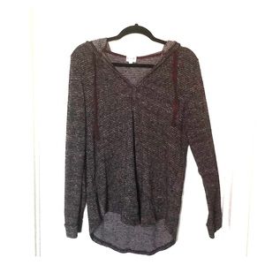 V Neck Hooded Pullover